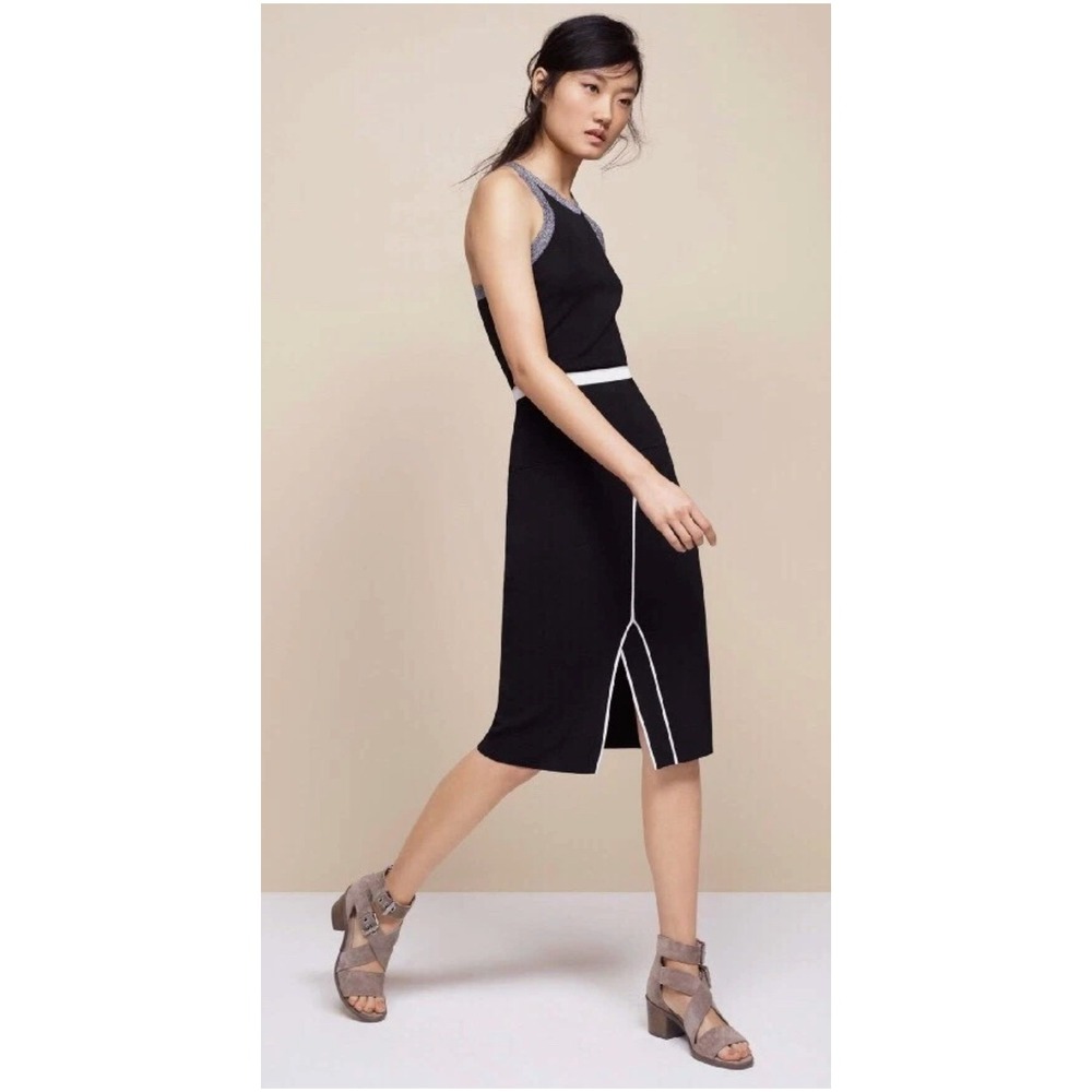 Rag‎ & Bone Black Midi Skirt Knit Contrast Slit Size M Modern Minimalist